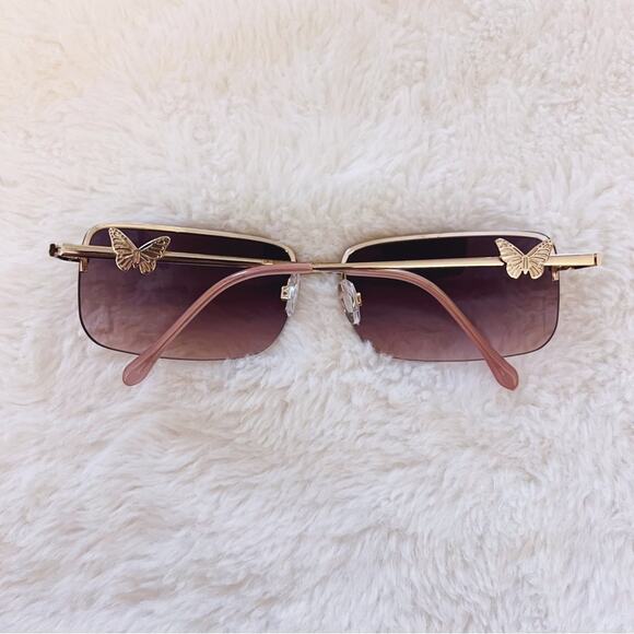 Delia Dark Purple Rimless Butterfly Accent Sunglasses - Picture 8 of 9